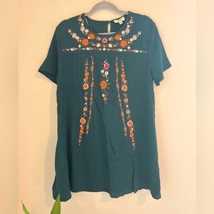 Umgee Embroidered Teal Dress Size Medium